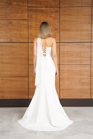 Straplez Üstü Taş Aksesuarlı BeyazAbiye