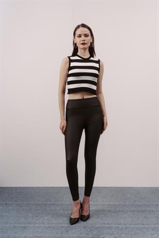 Siyah Çizgili Crop Bluz