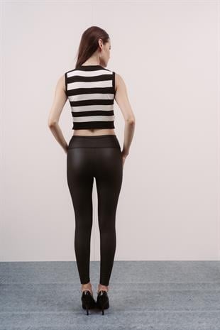 Siyah Çizgili Crop Bluz