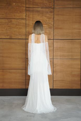 Balenli Önü İşlemeli Dantel Beyaz Abiye