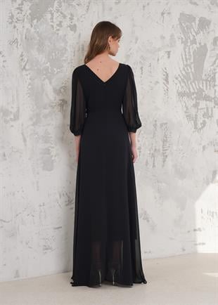 Beli Çiçekli Siyah Abiye 