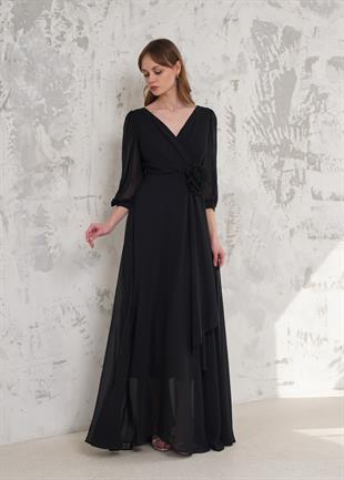 Beli Çiçekli Siyah Abiye 