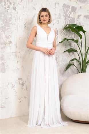 Beyaz Simli Uzun Abiye 