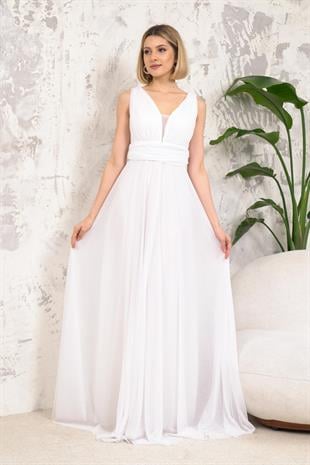 Beyaz Simli Uzun Abiye 