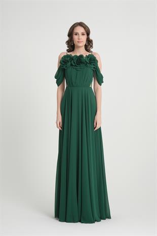 Çiçekli Yeşil Abiye Elbise