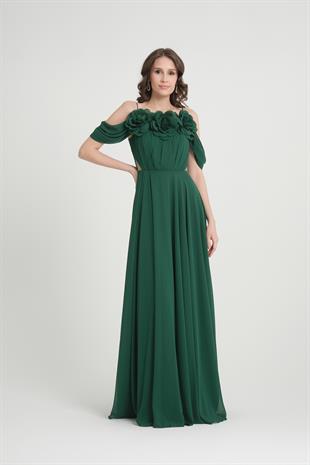 Çiçekli Yeşil Abiye Elbise