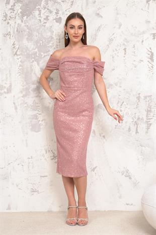 Düşük Kol Pullu Pudra Abiye