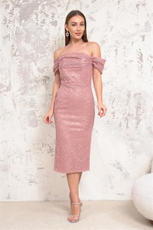 Düşük Kol Pullu Pudra Abiye