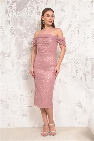 Düşük Kol Pullu Pudra Abiye