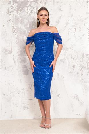 Düşük Kol Pullu Saks Abiye