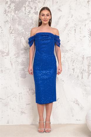 Düşük Kol Pullu Saks Abiye