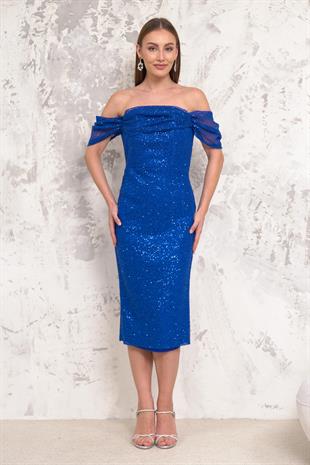 Düşük Kol Pullu Saks Abiye