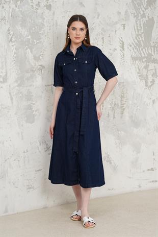 Kemerli Denim Elbise