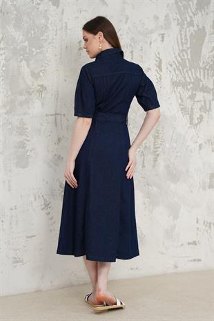Kemerli Denim Elbise