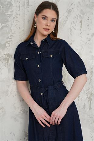 Kemerli Denim Elbise