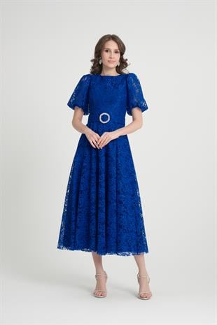 Mavi Midi Boy Dantelli Abiye Elbise