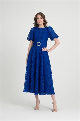 Mavi Midi Boy Dantelli Abiye Elbise