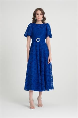 Mavi Midi Boy Dantelli Abiye Elbise