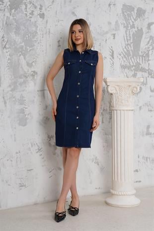 Önü Düğmeli Kot Elbise