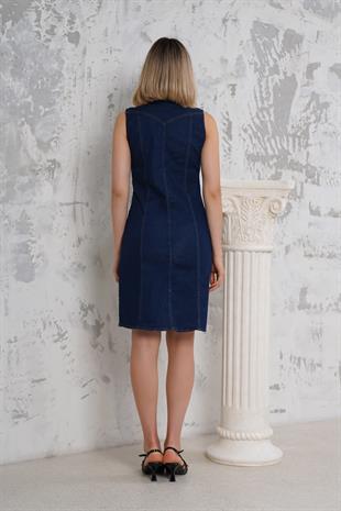 Önü Düğmeli Kot Elbise