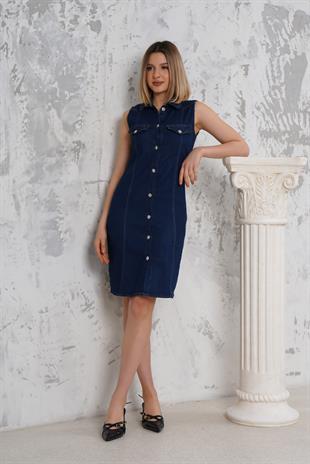 Önü Düğmeli Kot Elbise