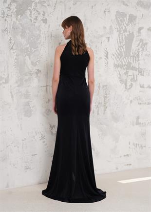 Siyah Kolsuz Simli Abiye Elbise