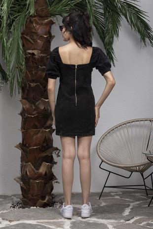 Siyah Mini Kot Elbise