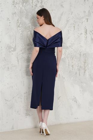 Taş İşlemeli Straplez Lacivert Abiye Elbise