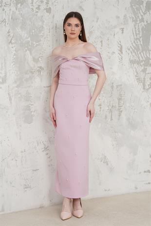 Taş İşlemeli Straplez Beyaz Abiye Elbise