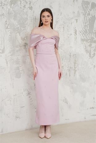 Taş İşlemeli Straplez Beyaz Abiye Elbise