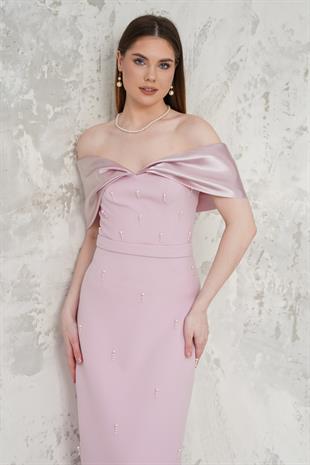 Taş İşlemeli Straplez Beyaz Abiye Elbise