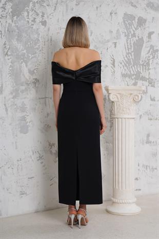 Taş İşlemeli Straplez Siyah Abiye Elbise