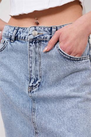 Cepli Mavi Mini Kot Etek