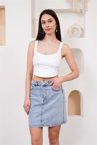 Cepli Mavi Mini Kot Etek