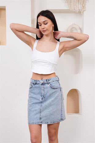 Cepli Mavi Mini Kot Etek