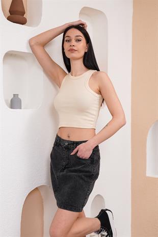 Cepli Siyah Mini Kot Etek