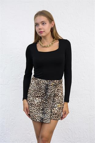 Leopar Desen Şort Etek