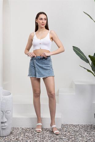 Mavi Jean Şort Mini Etek