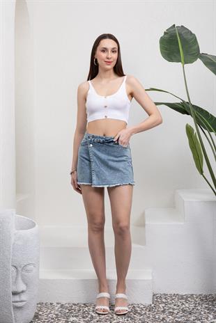 Mavi Jean Şort Mini Etek