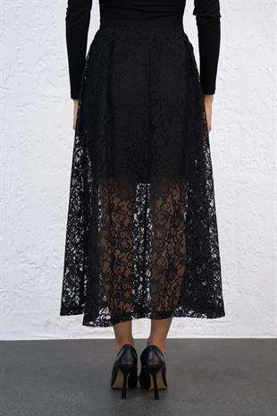 Siyah Dantelli  Uzun Etek