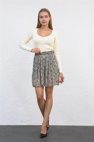 Yılan Desenli Mini Etek