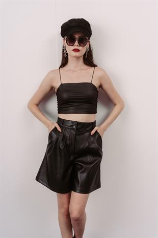Siyah Deri Şort
