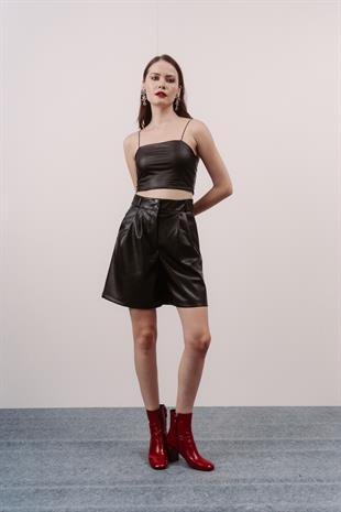 Siyah Deri Şort