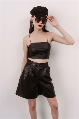 Siyah Deri Şort