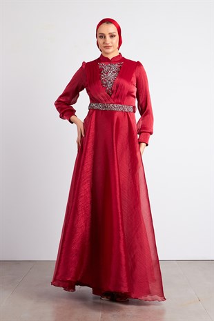 Kırmızı Arya Tesettür Abiye