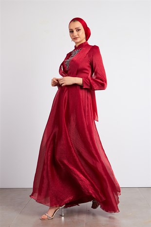 Kırmızı Arya Tesettür Abiye