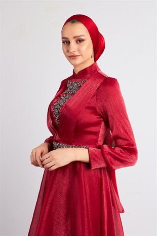 Kırmızı Arya Tesettür Abiye
