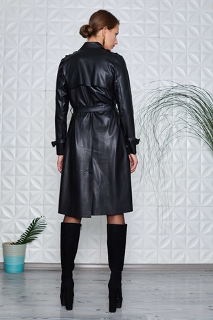 Siyah Deri Trençkot