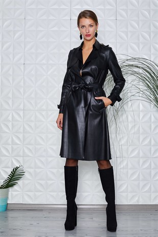 Siyah Deri Trençkot