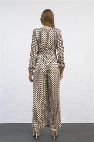 Deri Aksesuarlı V Yaka Tulum